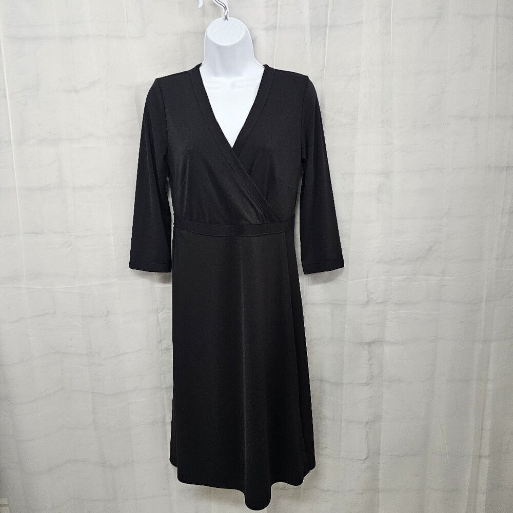 Vintage Sigrid Olsen Black Y2K Faux Wrap Dress Minimalist Goth Disco M